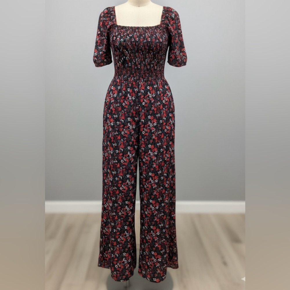 Draper James Black Jumpsuit with Red Floral Print